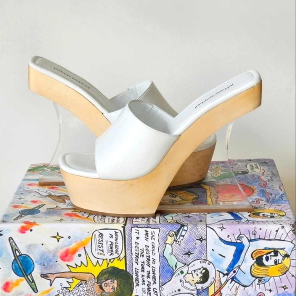 Jeffrey Campbell Pellucid White Faux Leather Lucite Sculptural Heel Sandals - Picture 6 of 13